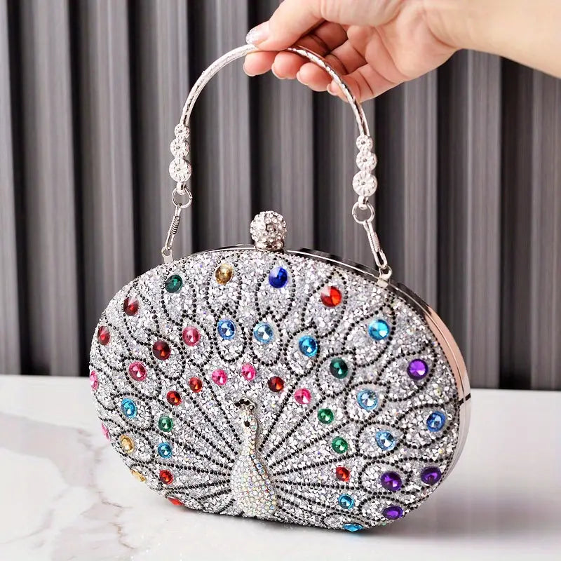 Geometric Pattern PU Peacock Crystal Clutch Evening Bags