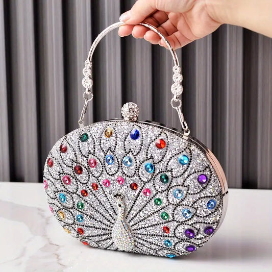 Geometric Pattern PU Peacock Crystal Clutch Evening Bags