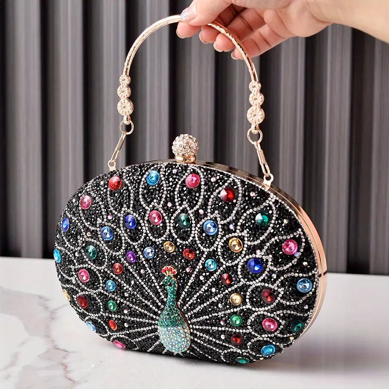 Geometric Pattern PU Peacock Crystal Clutch Evening Bags