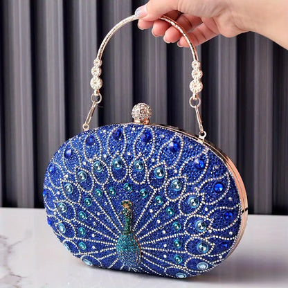 Geometric Pattern PU Peacock Crystal Clutch Evening Bags