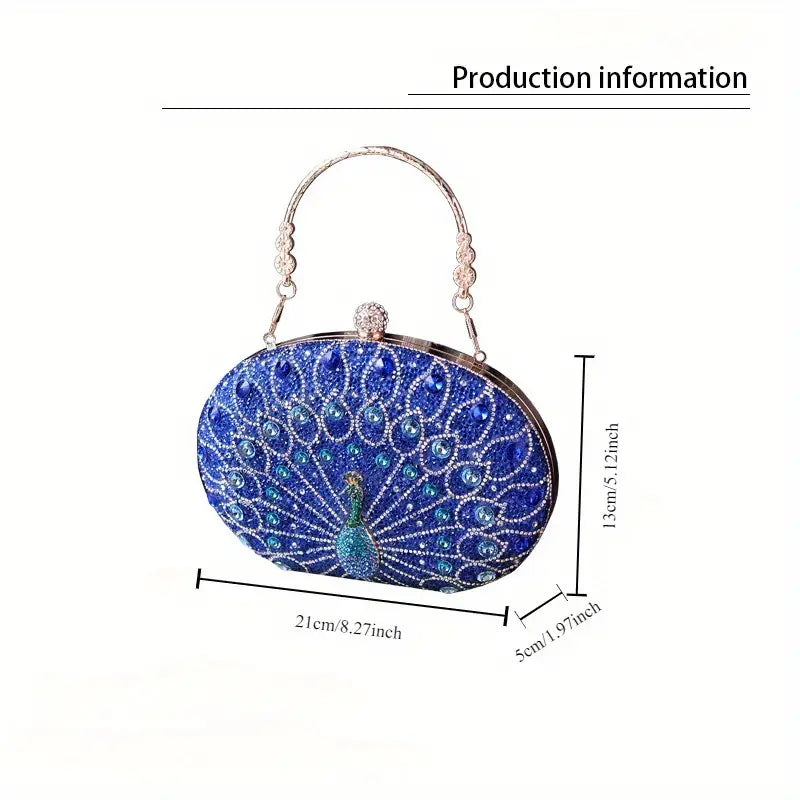 Geometric Pattern PU Peacock Crystal Clutch Evening Bags