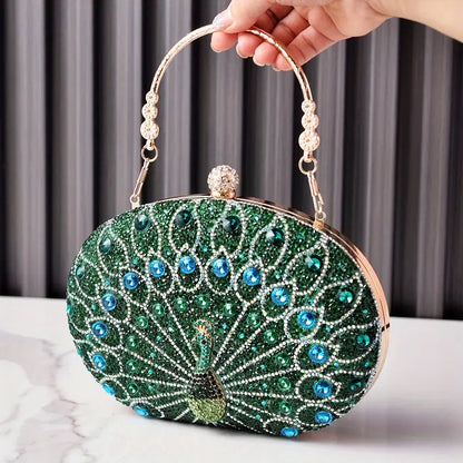 Geometric Pattern PU Peacock Crystal Clutch Evening Bags