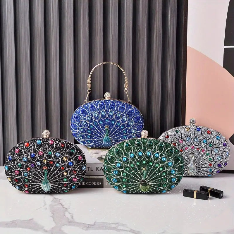 Geometric Pattern PU Peacock Crystal Clutch Evening Bags