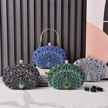 Geometric Pattern PU Peacock Crystal Clutch Evening Bags