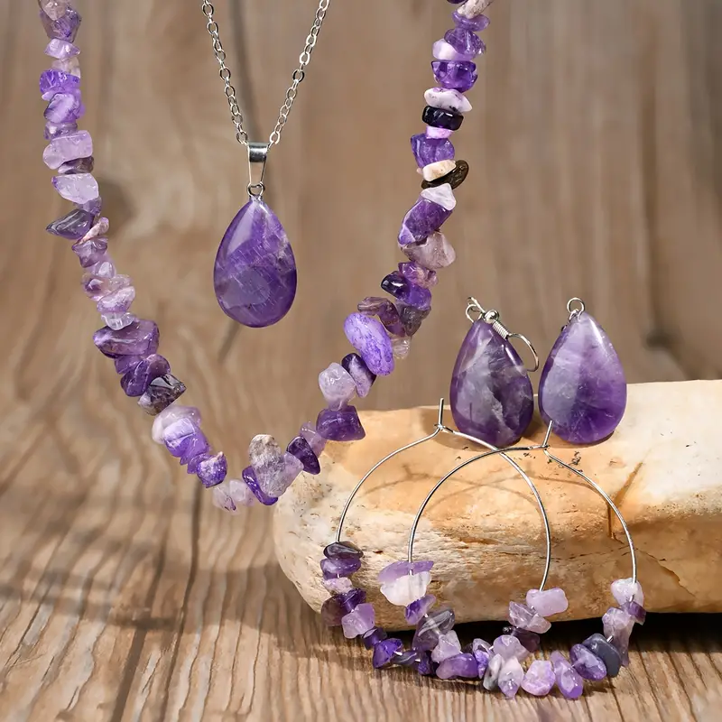 6-Piece Set Bohemian Style Amethyst Crystal Jewelry Set