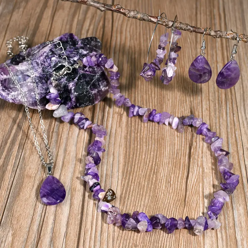 6-Piece Set Bohemian Style Amethyst Crystal Jewelry Set