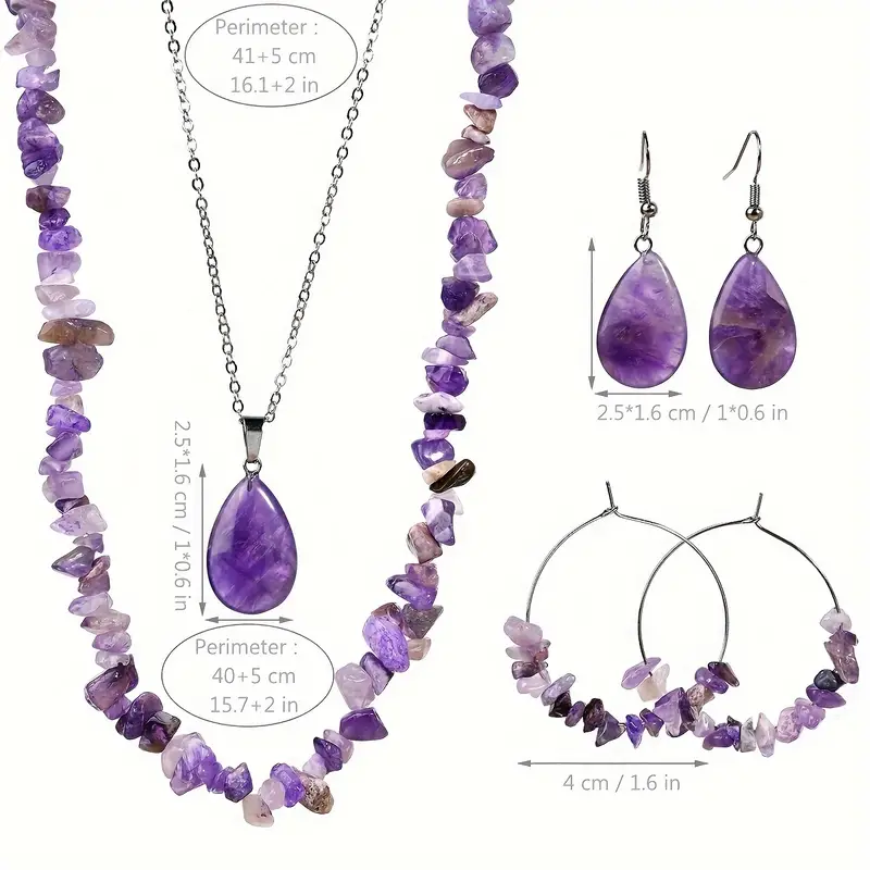 6-Piece Set Bohemian Style Amethyst Crystal Jewelry Set