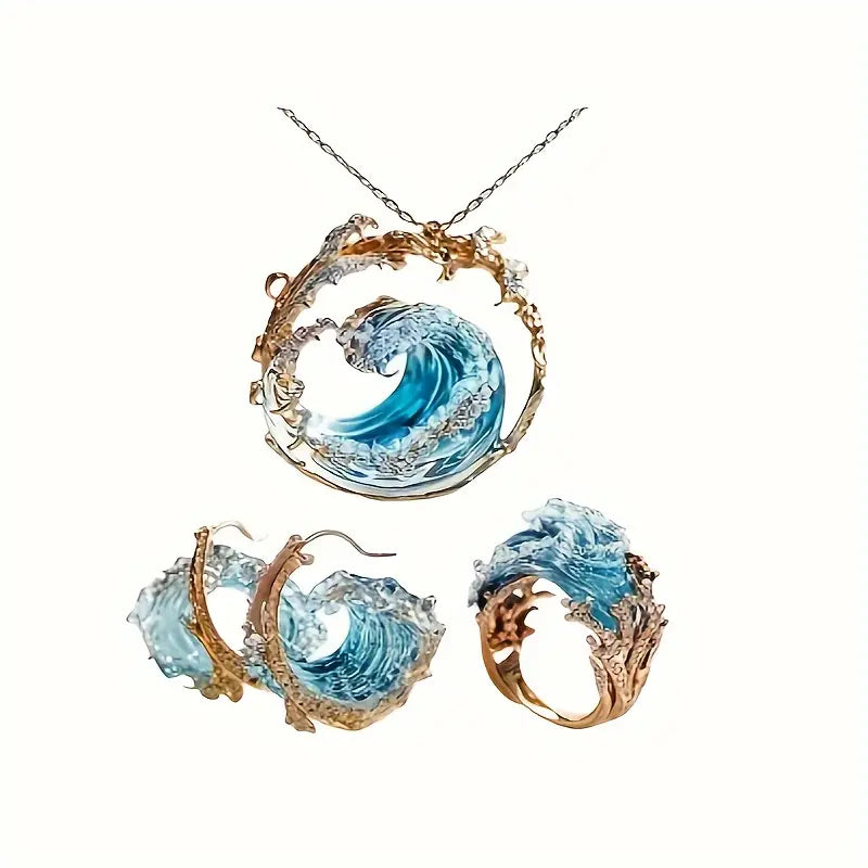 3-piece Set Ocean Oath Blue Wave Jewelry