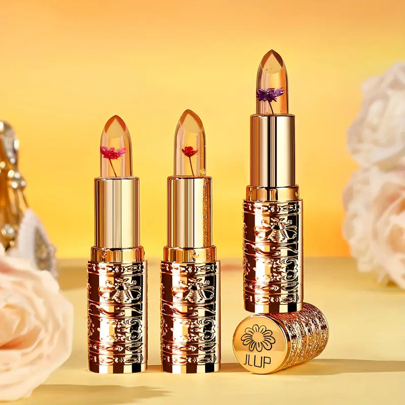 3pcs Flower-Shaped Crystal Gel Lipstick Set