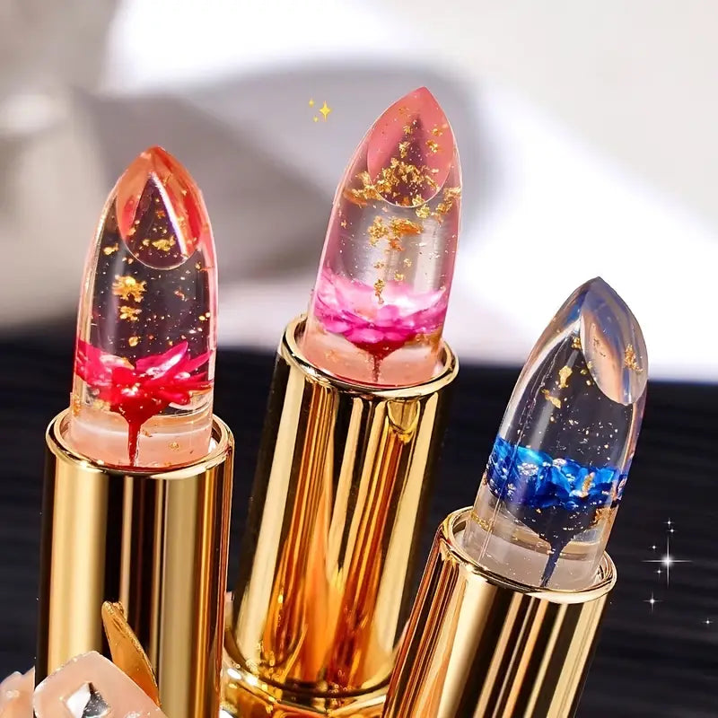 3pcs Flower-Shaped Crystal Gel Lipstick Set