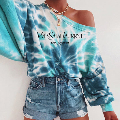 Tie-dye printed round neck long-sleeved T-shirt sweatshirt for women