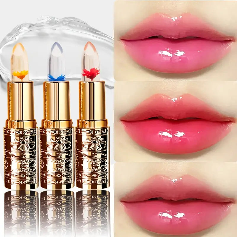 3pcs Flower-Shaped Crystal Gel Lipstick Set