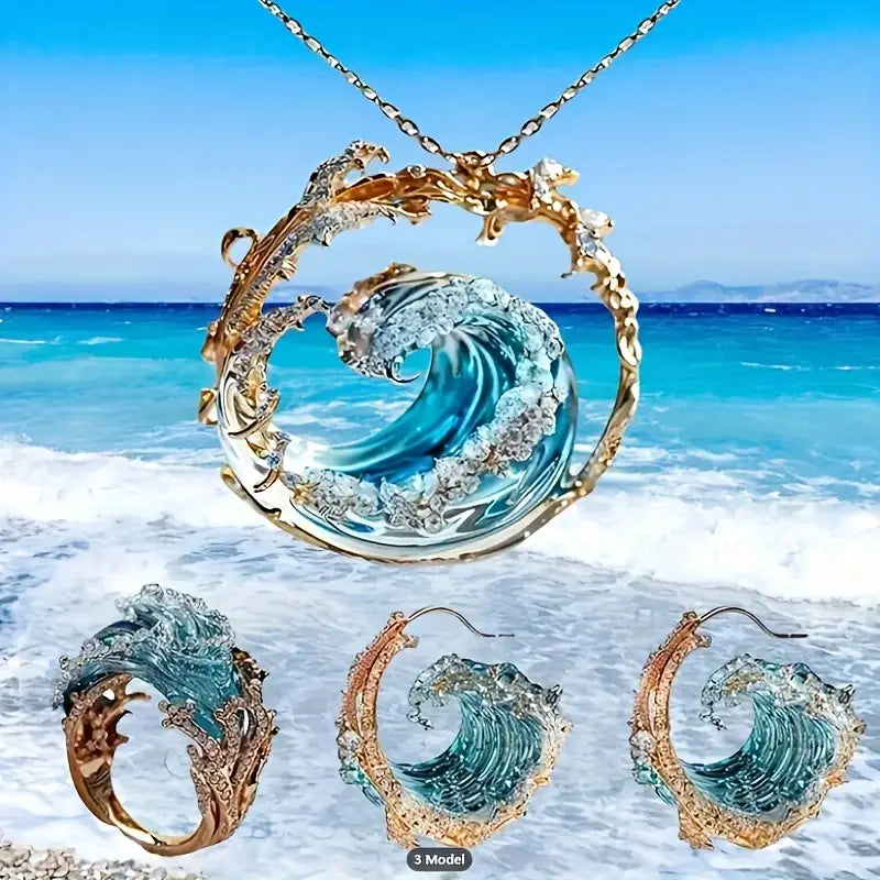 3-piece Set Ocean Oath Blue Wave Jewelry