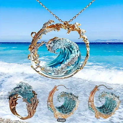 3-piece Set Ocean Oath Blue Wave Jewelry